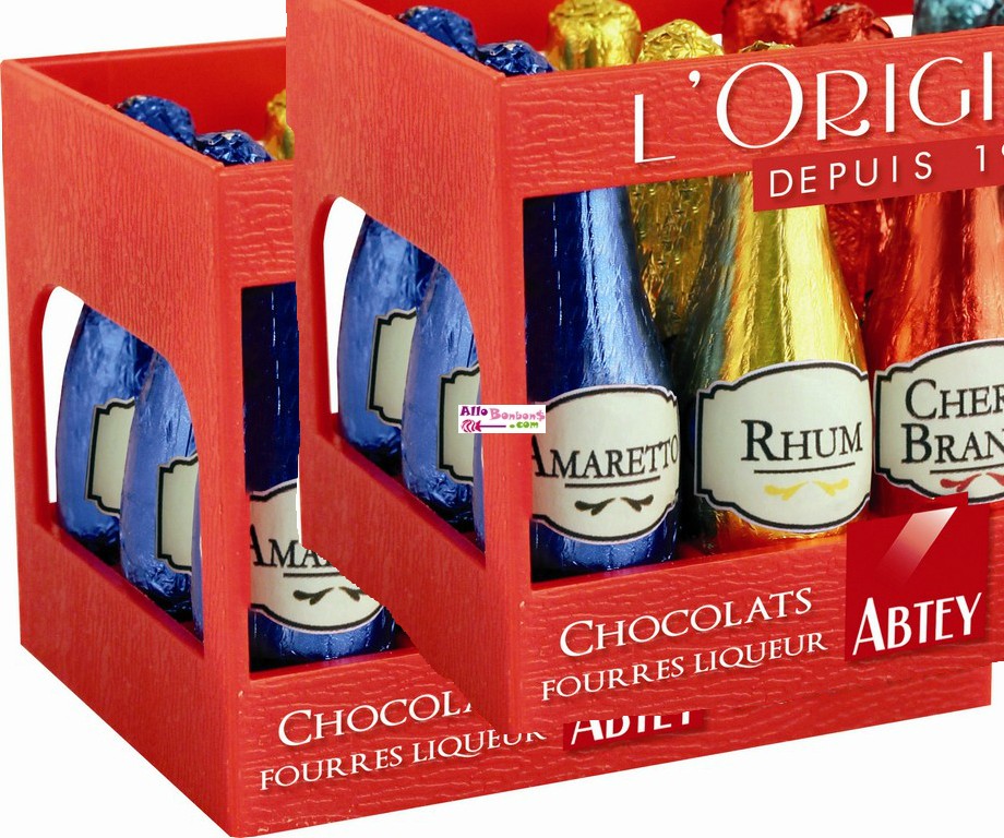 Bouteilles au chocolat fourrées à la liqueurs assorties ABTEY, 12 unités,  casier de 155g - Super U, Hyper U, U Express 