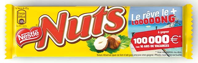 Barres chocolatées Nestlé Nuts délicieux nougat doux et noisettes en boîte  (24 x