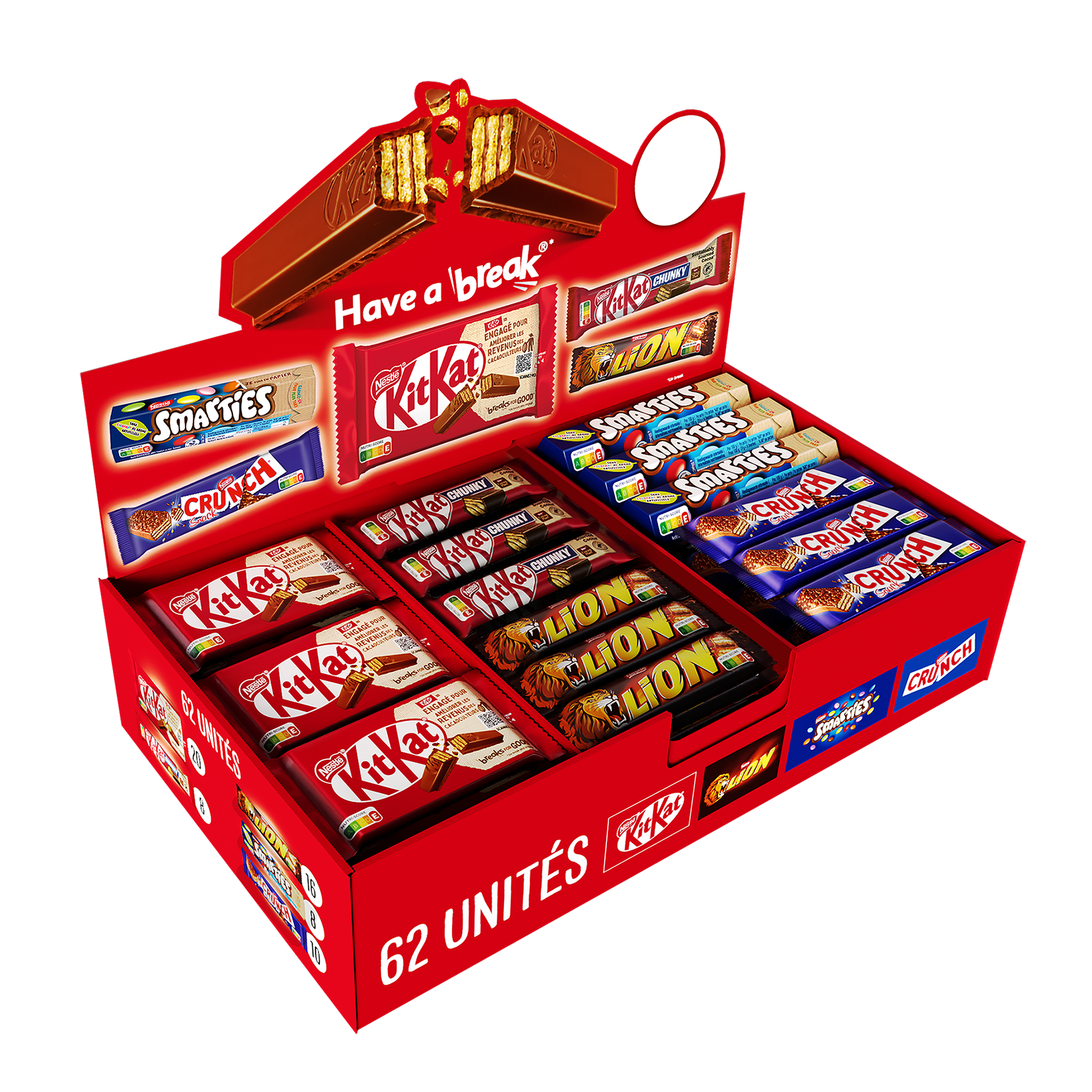 Choco Box Nestlé, 62 barres chocolatées assorties