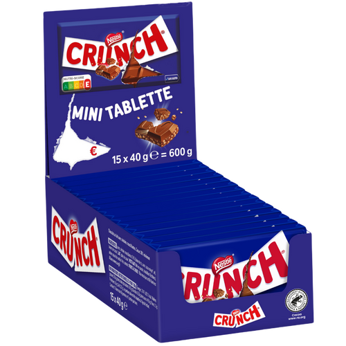 CRUNCH mini tablette 40g – Boîte de 15 chocolats croquants