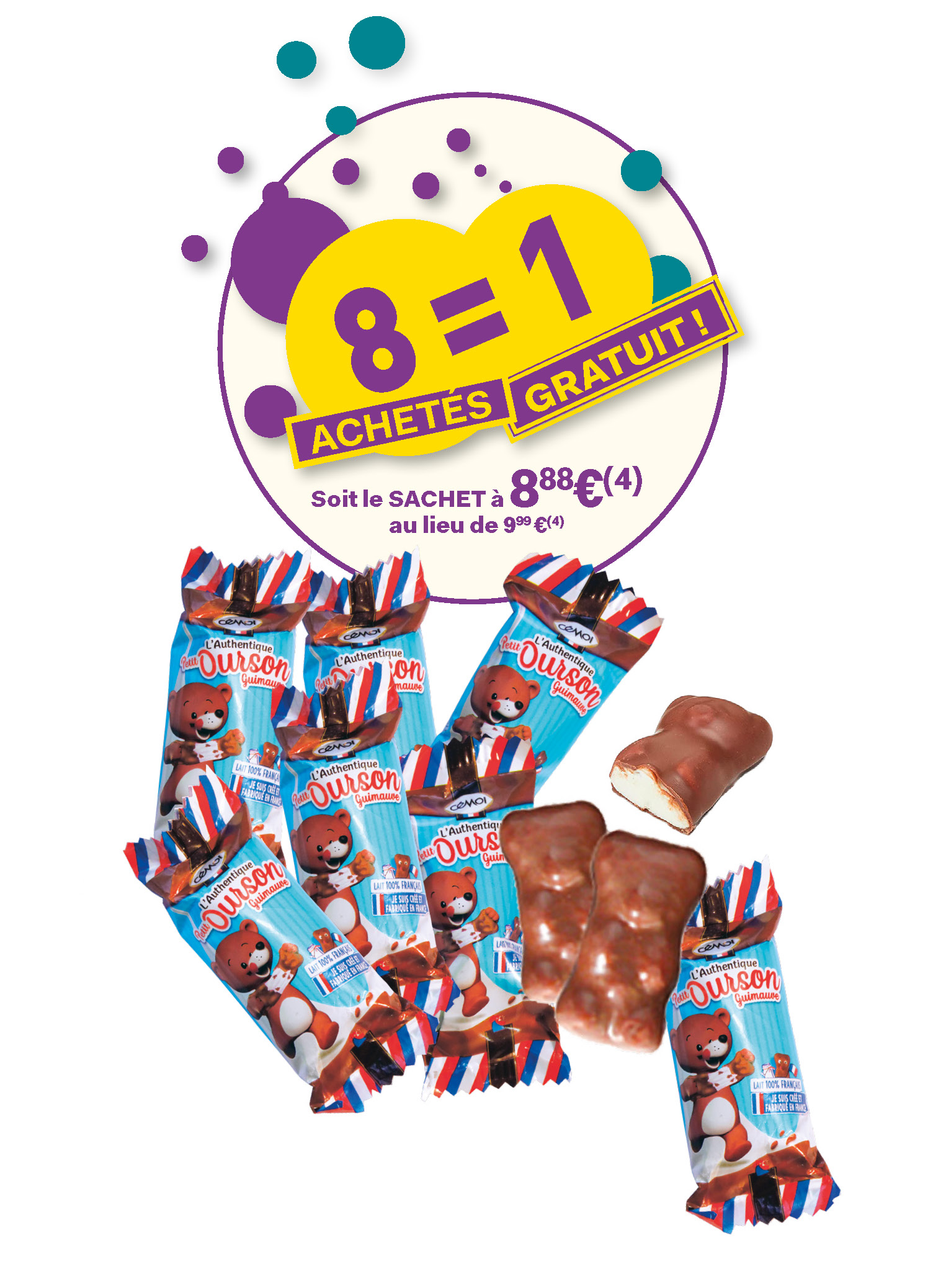 30 oursons au chocolat et guimauve, 400gr environ