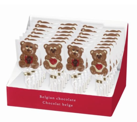 Sucette chocolat Valentin 35 g x 28 – Sweety Teddy | Teddy Hamlet