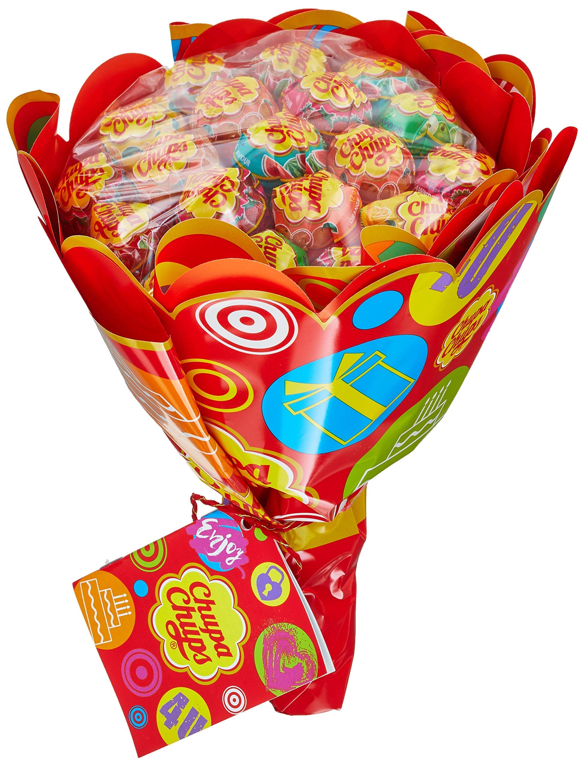 Bouquet de 20 sucettes Chupa Chups, saveurs variées pour tous les gourmands.