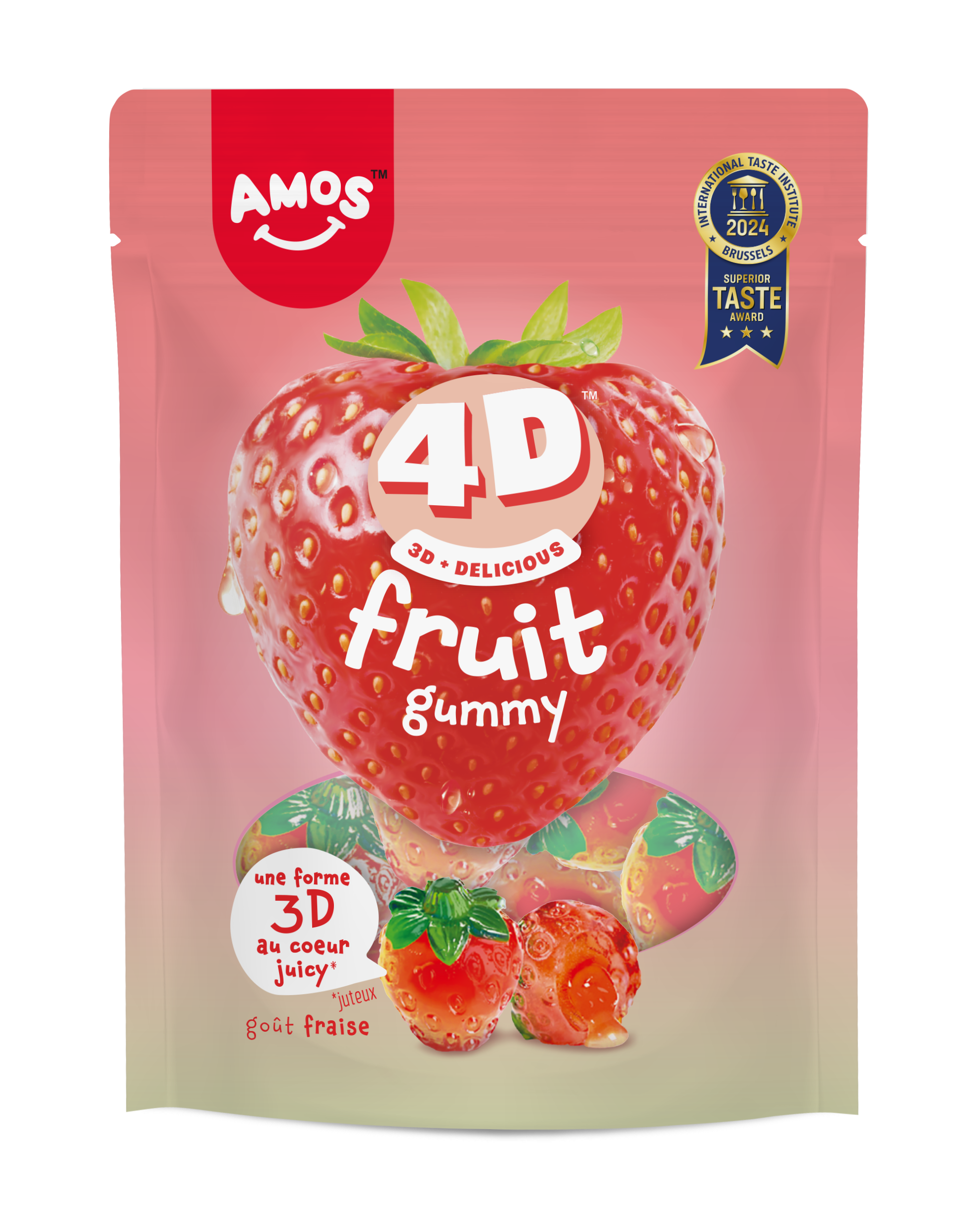 Délicieux AMOS FRAISE 4D en format 120g, parfait pour les amateurs de fruits.