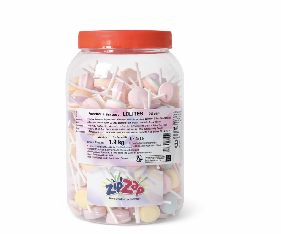 Lollies au Dextrose – Tubo de 200 pièces – Zip & Zap