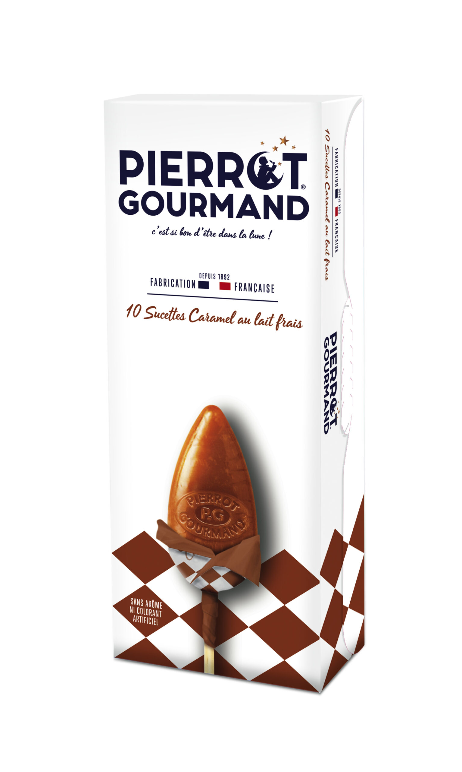 Etui de 10 sucettes saveur caramel 130gr Pierrot Gourmand