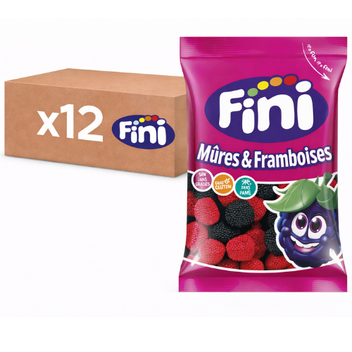 Carton de 12 sachets 90g Bonbons mûres & framboises Halal Fini