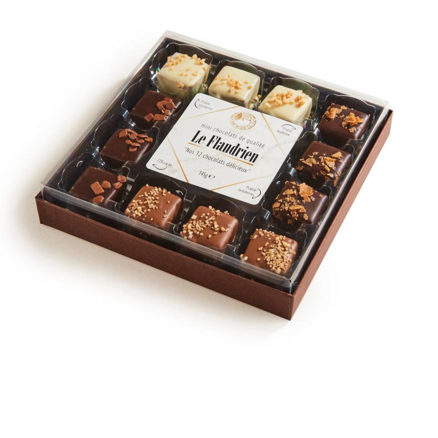 Boîte d'assortiment chocolat “12 carrément bons” sans alcool Pralibel 145g