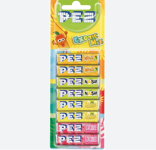 PEZ – Boîte de 12 Blisters de 8 Recharges Bonbons Goût Exotic Mix