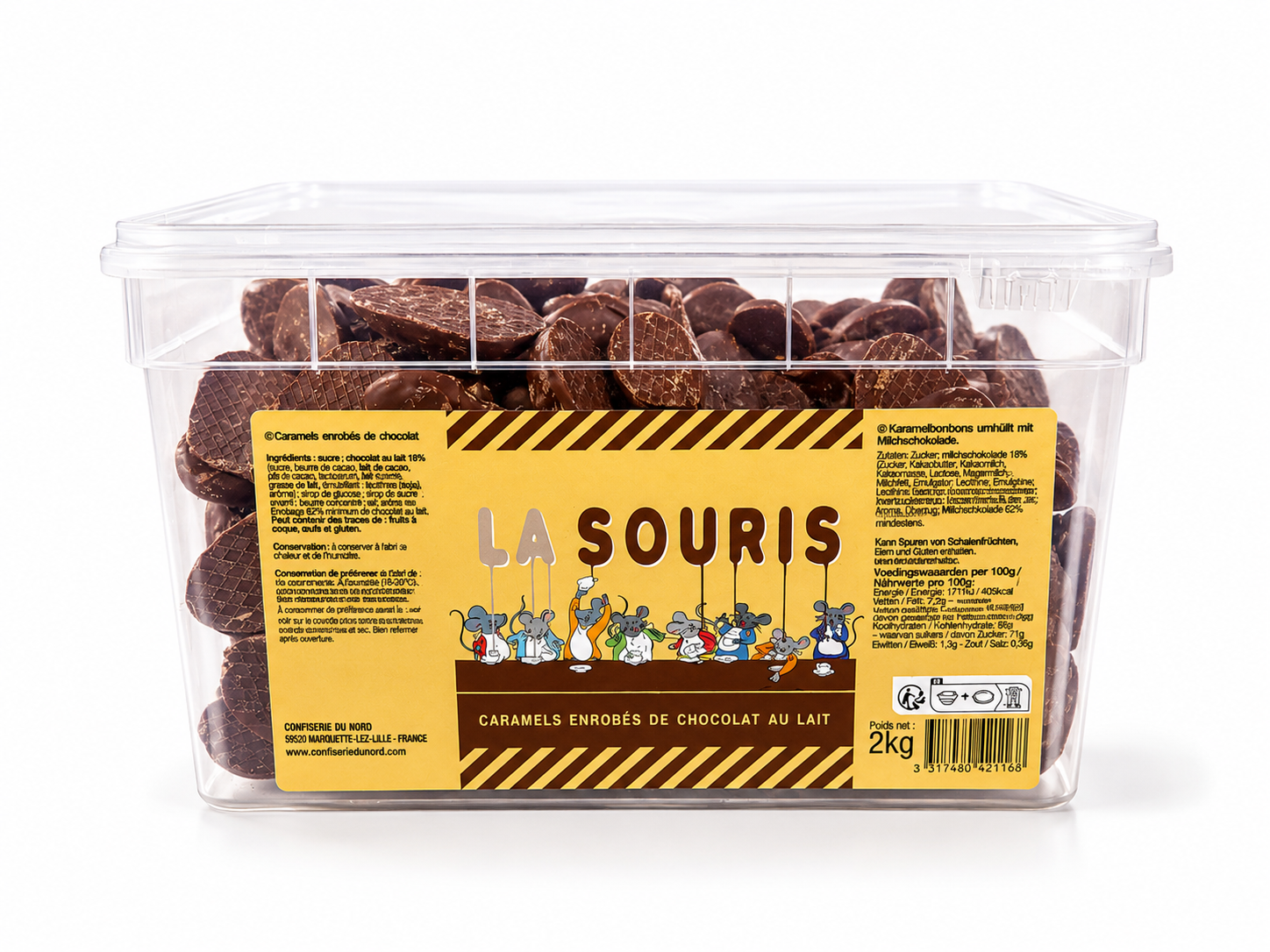 Boîte de souris au caramel enrobé de chocolat au lait 2kg