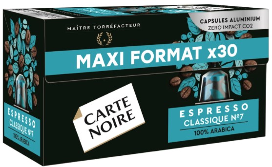 Espresso classique intensité n°7, boite de 30 capsules, compatible avec machine nespresso original, Carte Noire