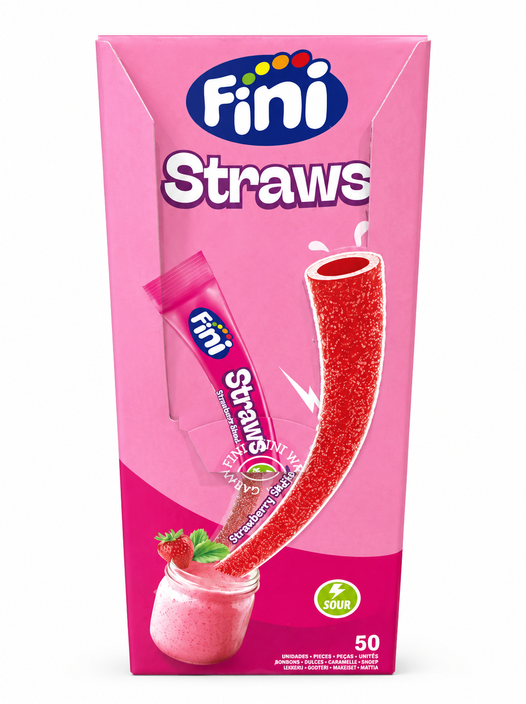 Paille Shooter Fraise FINI – Boîte de 50 Bonbons Gélifiés Liquides