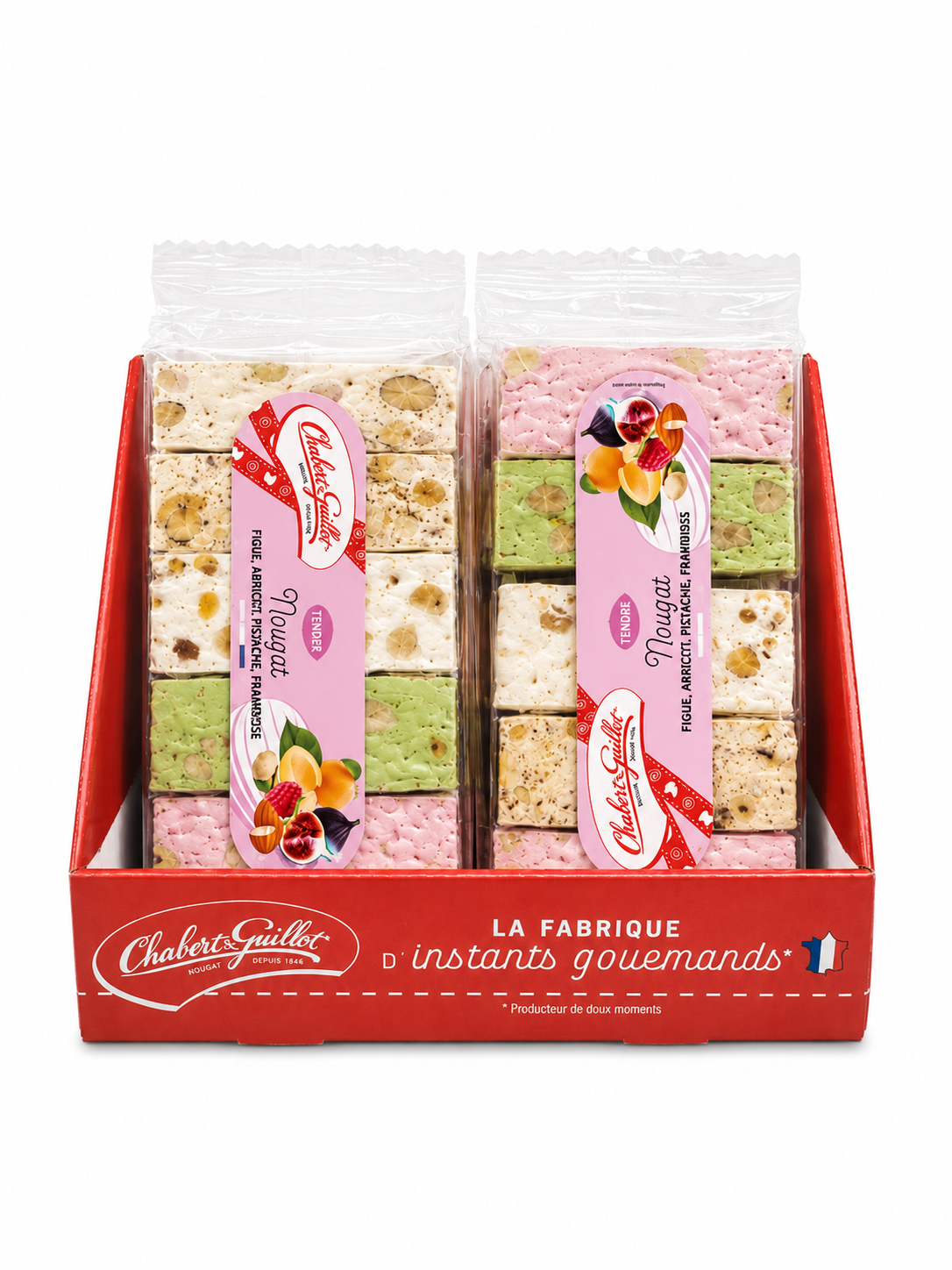 Barquette de Nougats tendre abricot, figue, framboise, pistache 90g Chabert & Guillot
