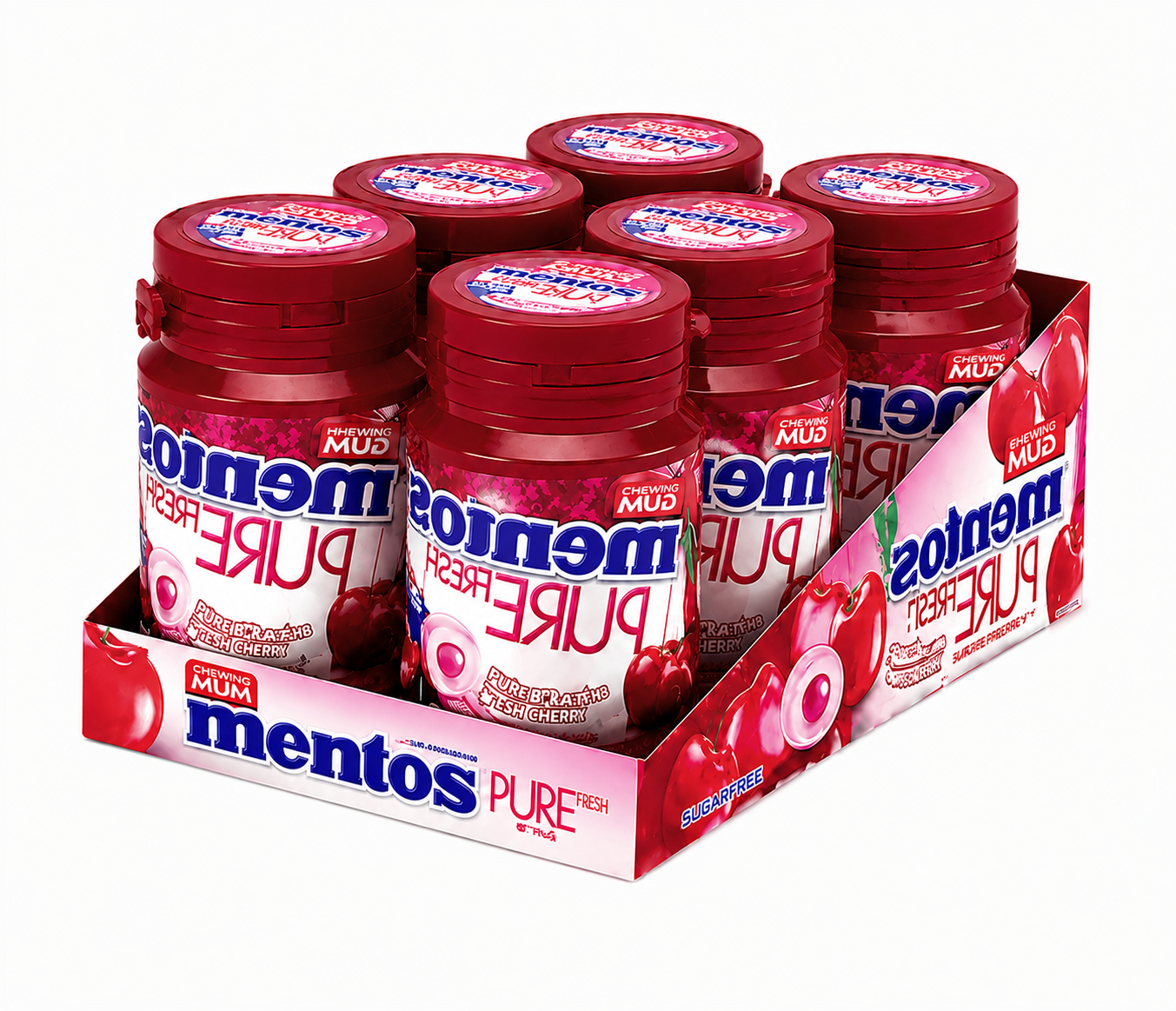 MENTOS GUM PURE FRESH Cerise – Lot de 6 bouteilles de 30 dragées