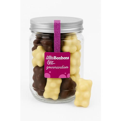 Assortiment d'oursons au chocolat lait et blanc