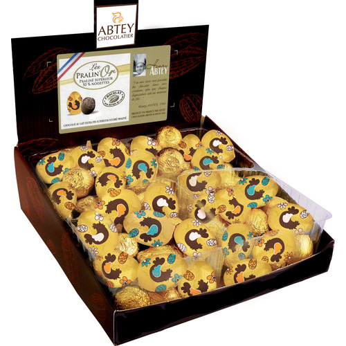 Présentoir d'œufs pralinés au chocolat au lait Abtey - 72 œufs individuels