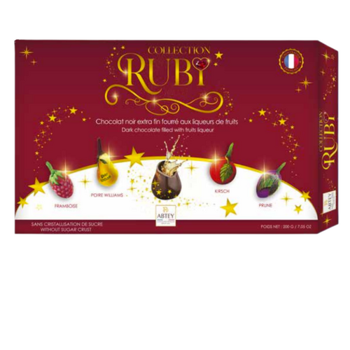Coffret Collection Ruby avec 20 chocolats liqueurs de fruits exquis, 200g Abtey