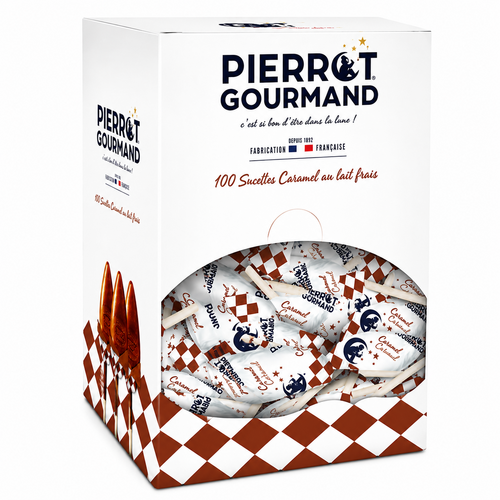 Boîte de 100 sucettes caramel 1,3 kg Pierrot Gourmand