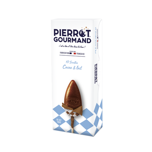 Étui de 10 sucettes saveur cacao et lait 130 g Pierrot Gourmand
