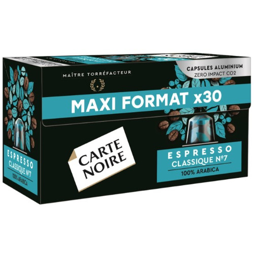 Espresso classique intensité n°7, boite de 30 capsules, compatible avec machine nespresso original, Carte Noire
