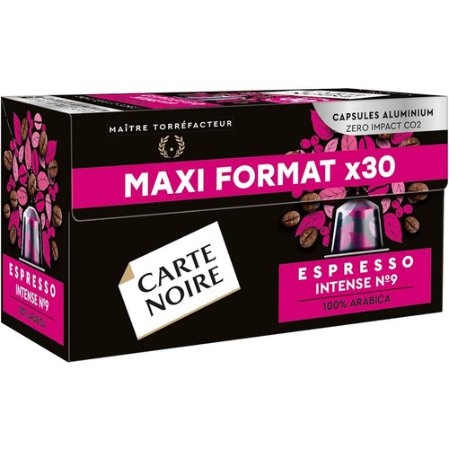 Espresso classique intensité n°9, boite de 30 capsules, compatible avec machine nespresso original, Carte Noire