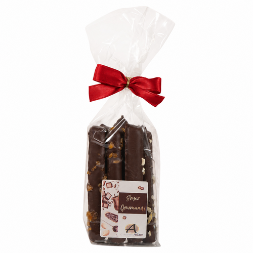 Sachets bâtonnets guimauve chocolat noir, éclats de noisettes et caramel 90 g