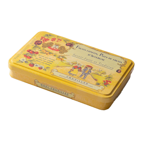 Boîte métal jaune pâtes de fruits pavés classiques 220g Cruzilles
