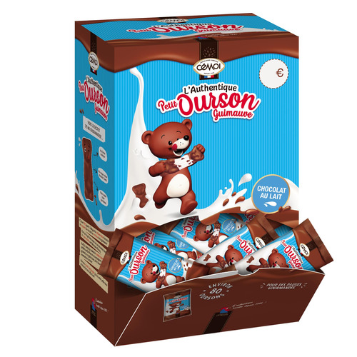 Présentoir de 80 oursons au lait enveloppés individuellement