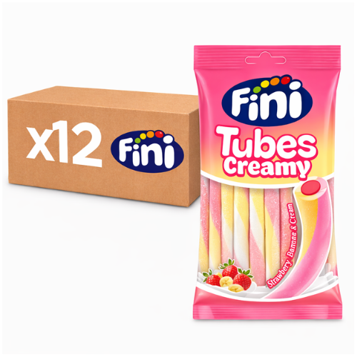 Carton de 12 sachets de bonbons tubes Creamy Fraise Banane Halal Fini 80 g