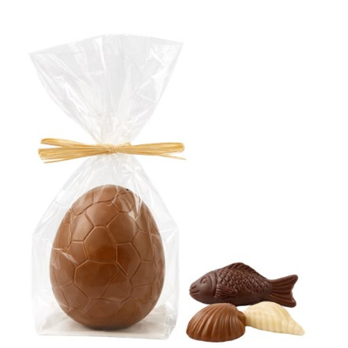 Œuf chocolat au lait garni de fritures 3 chocolats Guisabel 12 cm 160 g