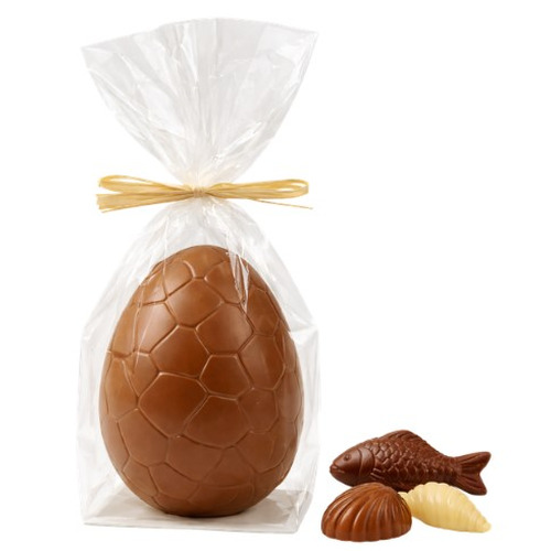 Œuf chocolat au lait garni de fritures 3 chocolats Guisabel 14 cm 295 g
