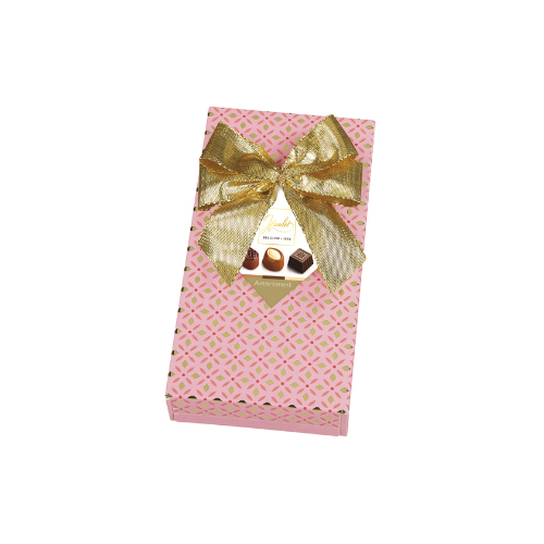 Hamlet – Boîte cadeau rose avec nœud – Assortiment de chocolats belges blanc, lait et noir – 125 g