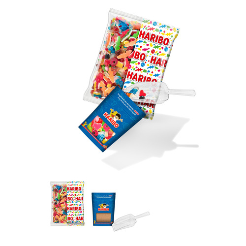 Colis Haribo Happy Life 2 kg x 6 avec 100 sachets papier et une pelle