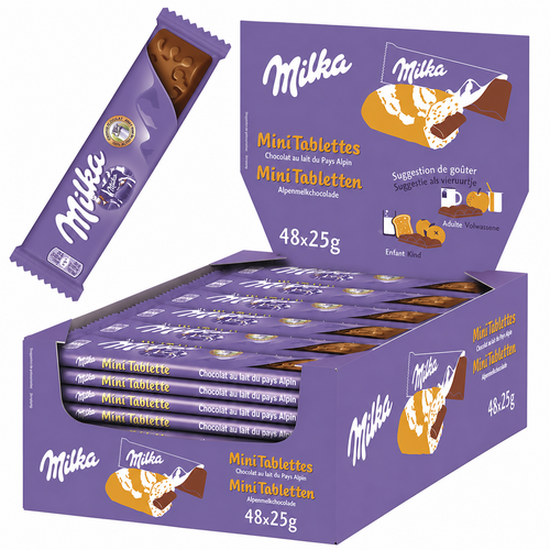 Boite de 48 barres de 25gr de Milka chocolat au lait