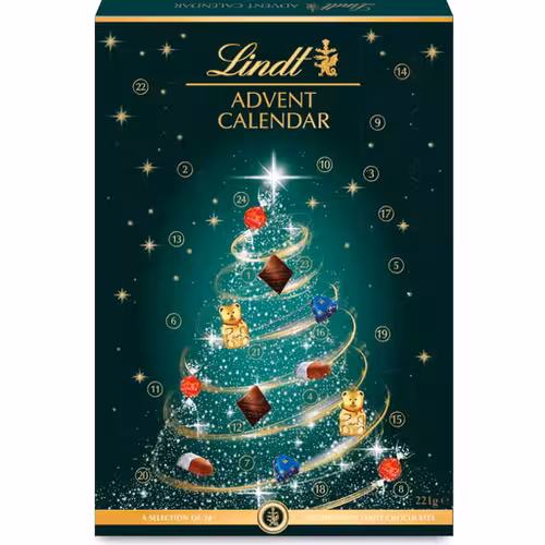 Lindt - Calendrier de l'Avent - Assortiment de Chocolats au Lait, Noirs et Blancs - Idéal pour Noël, 221g