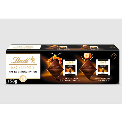 Carrés de chocolat noir caramel et noir noisette Lindt 158 g