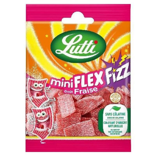 Mini Flex Fizz Fraiz, Lutti – Bonbons acidulés goût fraise – Sachet 90g