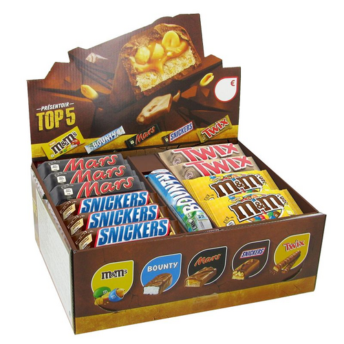 Boîte assortiment TOP 5 - 53 barres et sachets chocolatés assortis