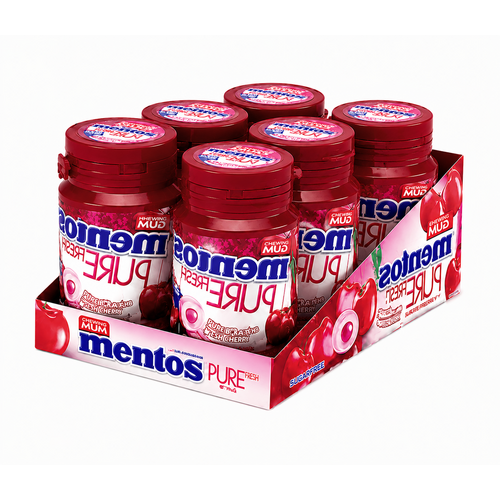 MENTOS GUM PURE FRESH Cerise – Lot de 6 bouteilles de 30 dragées