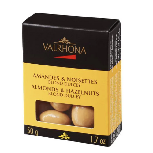 Amandes et noisettes enrobées de chocolat Dulcey – 50 g – Valrhona