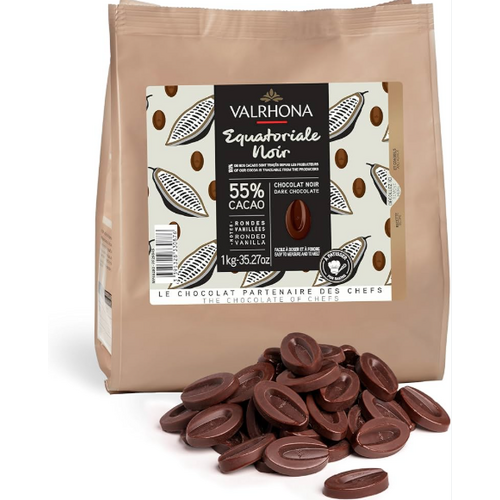 Chocolat Noir Équatorial 55% en Fèves 1 kg – Chocolat de Couverture Professionnel