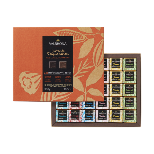 Coffret Les Collectionneurs 60 carrés chocolat noir Valrhona 300g