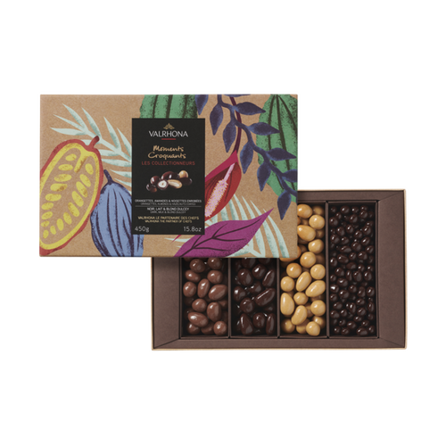 Coffret Les Collectionneurs Valrhona 450g amandes noisettes orange