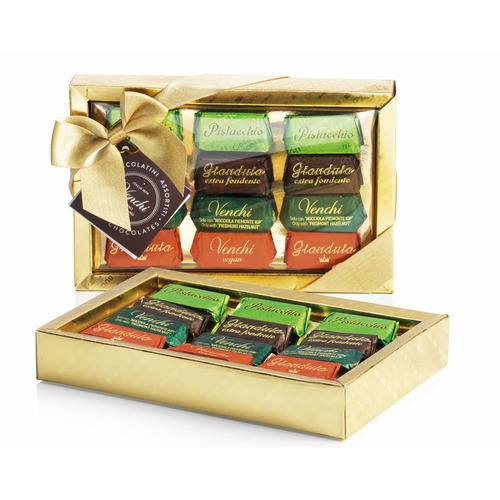 Boîtes cadeau Gianduiotti Golden Gift avec un assortiment de chocolat Venchi 110g